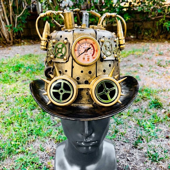 Steampunk Metalic Top Hat Halloween Costume - Picture 6 of 7